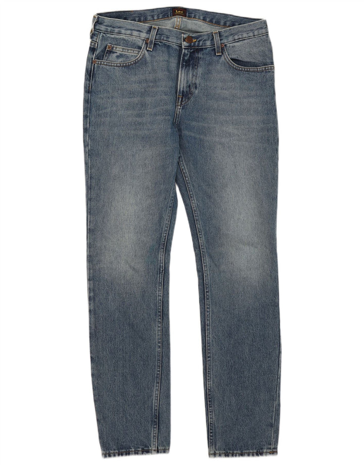 LEE Herre Rider Distressed Slim Jeans W33 L32 Blå Bomuld