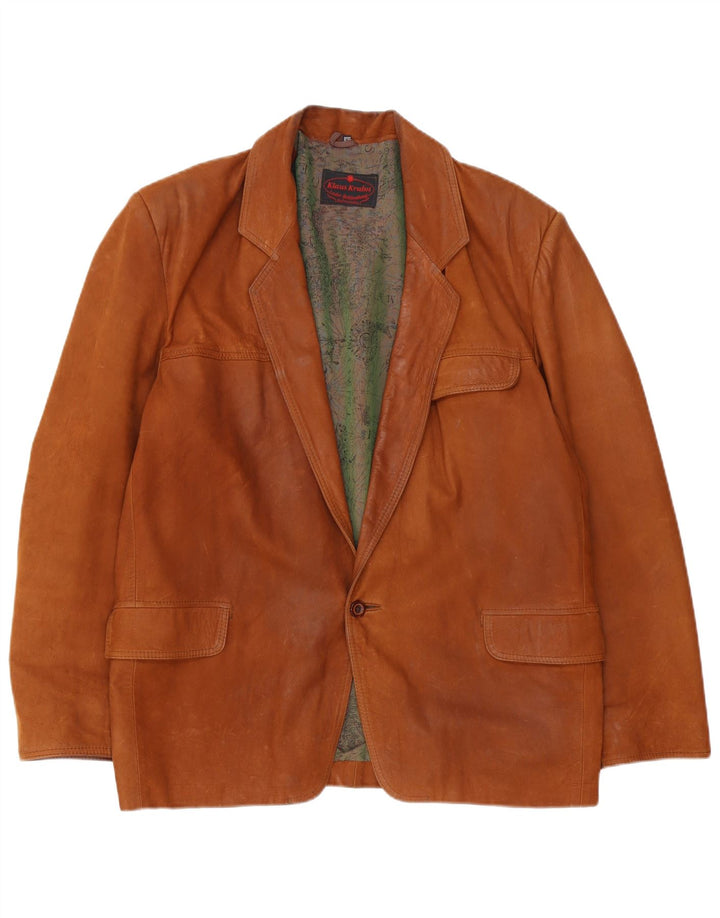 Vintage Herre 1 Knap Læder Blazer Jakke IT 52 Stor Brun