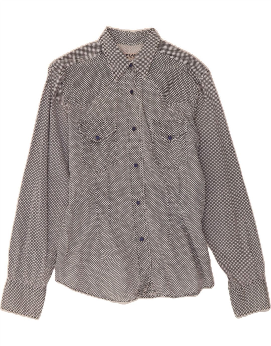 REPLAY Womens Shirt UK 18 XL Grey Geometric Cotton Vintage Replay and Second-Hand Replay from Messina Hembry 