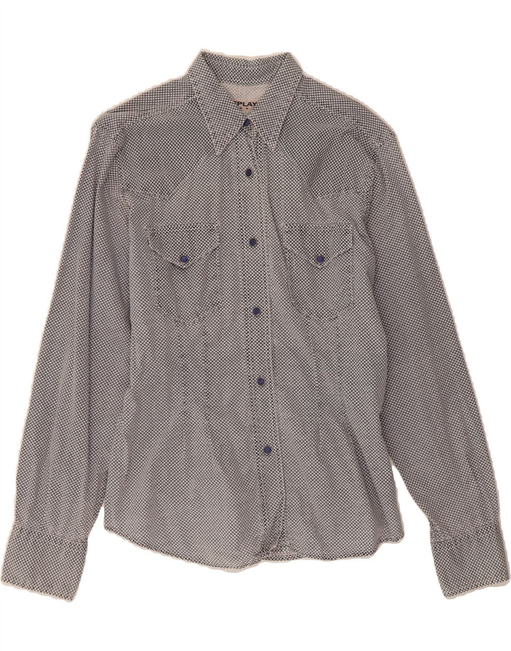 REPLAY Womens Shirt UK 18 XL Grey Geometric Cotton Vintage Replay and Second-Hand Replay from Messina Hembry 