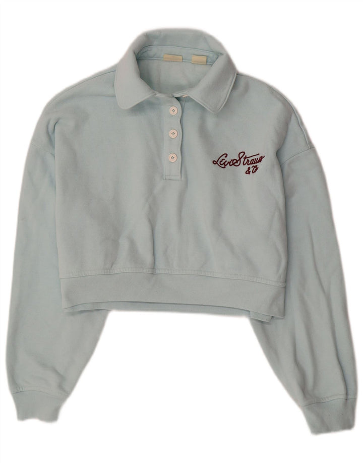 LEVI'S Dame Oversized Crop Polo Neck Sweatshirt Jumper UK 6 XS Blå