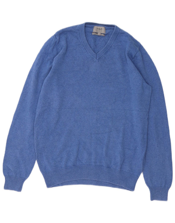 Marks & Spencer Herre V-hals sweater lille blå bomuld