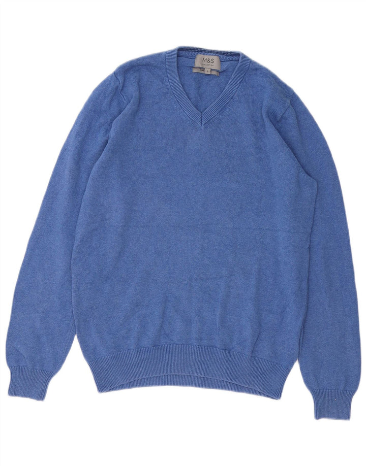 Marks & Spencer Herre V-hals sweater lille blå bomuld