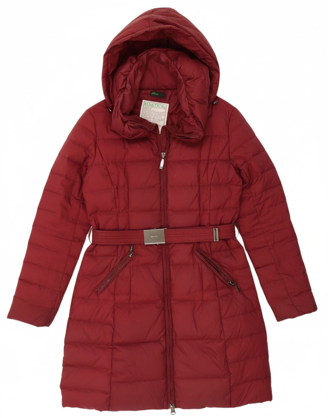 BENETTON Womens Hooded Padded Coat UK 12 Medium Burgundy Polyamide