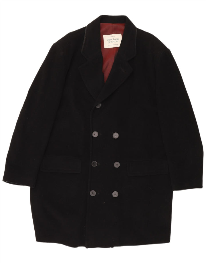 BENETTON Herre Dobbeltradet Frakke UK 44 2XL Sort