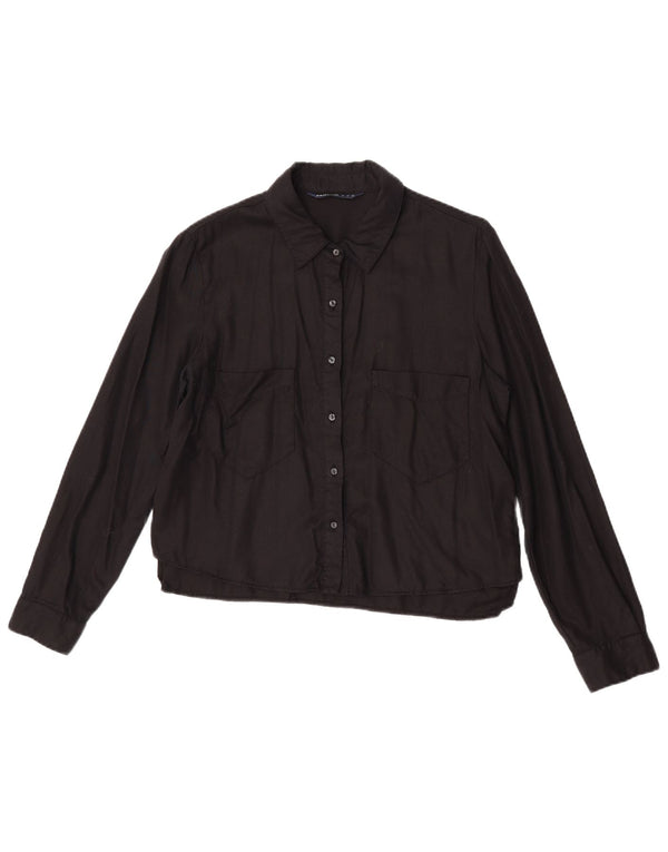 Zara Dame Z1975 Skjorte Bluse UK 14 Medium Sort Lyocell