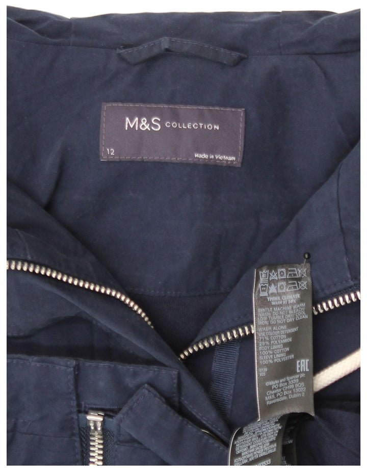 Marks & Spencer Kvinders Hættejakke i Utility-stil UK 12 Medium Mørkeblå Bomuld