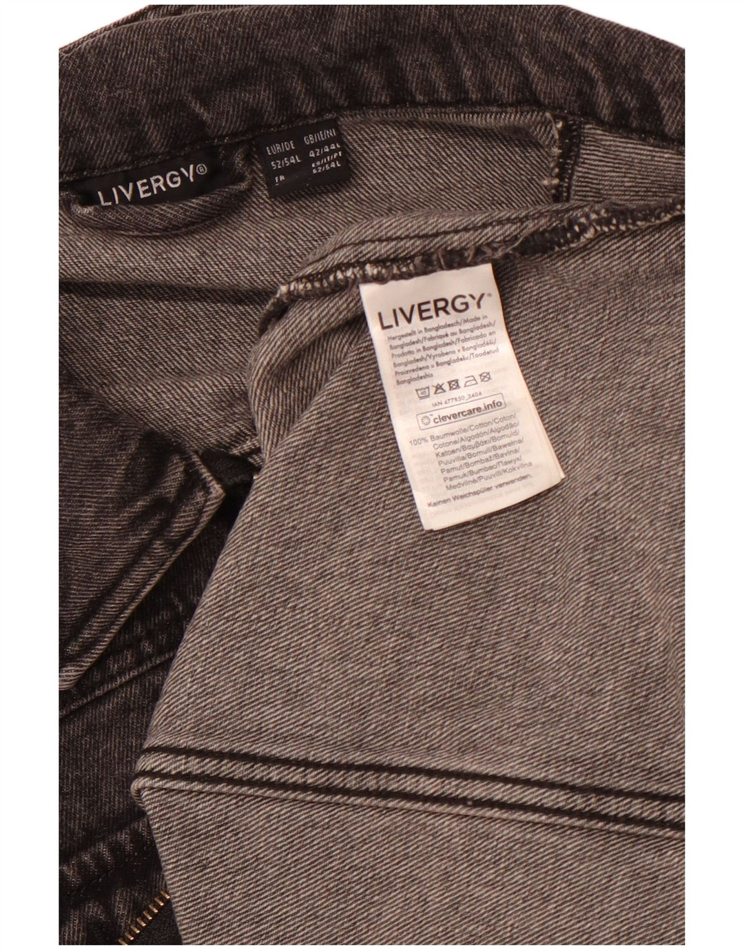 LIVERGY Herre denimjakke UK 42/44 XL Grå Bomuld