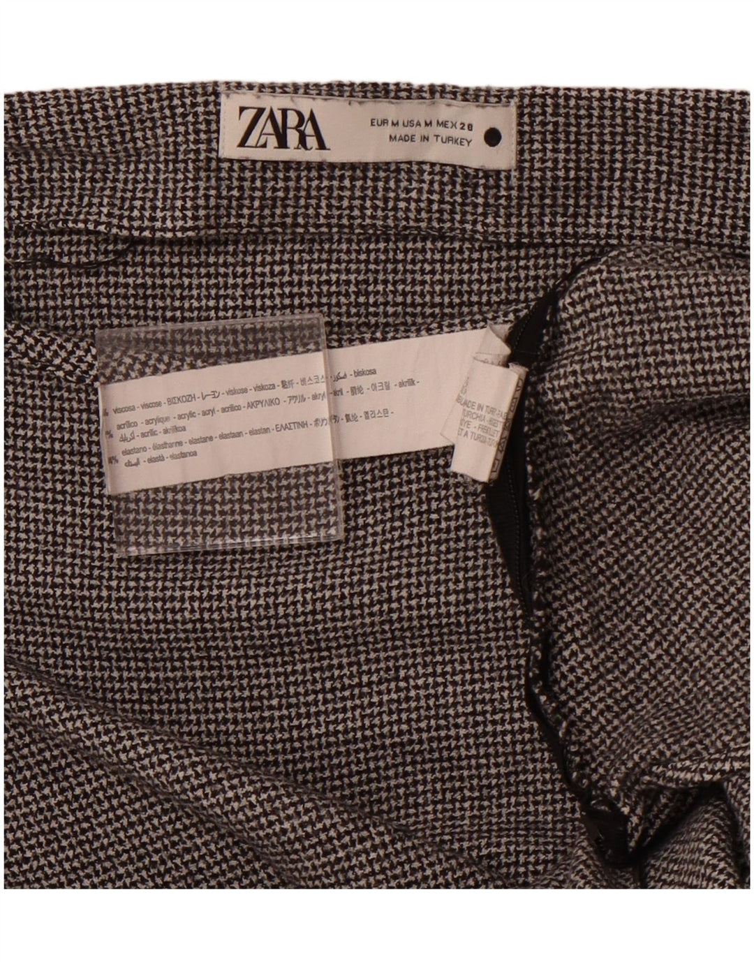 ZARA langærmet blusetop til kvinder UK 12 Medium Grey Houndstooth Viscose