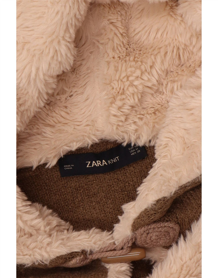 ZARA Dame Oversized Longline hættetrøje cardigan UK 14 Medium Brown