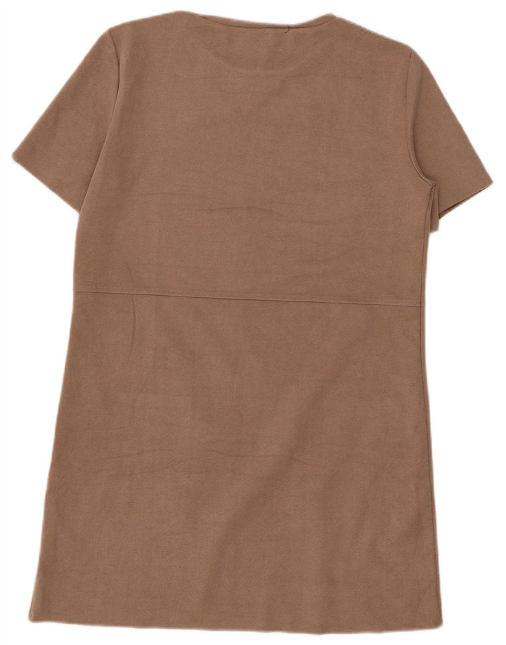 Zara Womens Shift Dress UK 14 Medium Beige Polyester