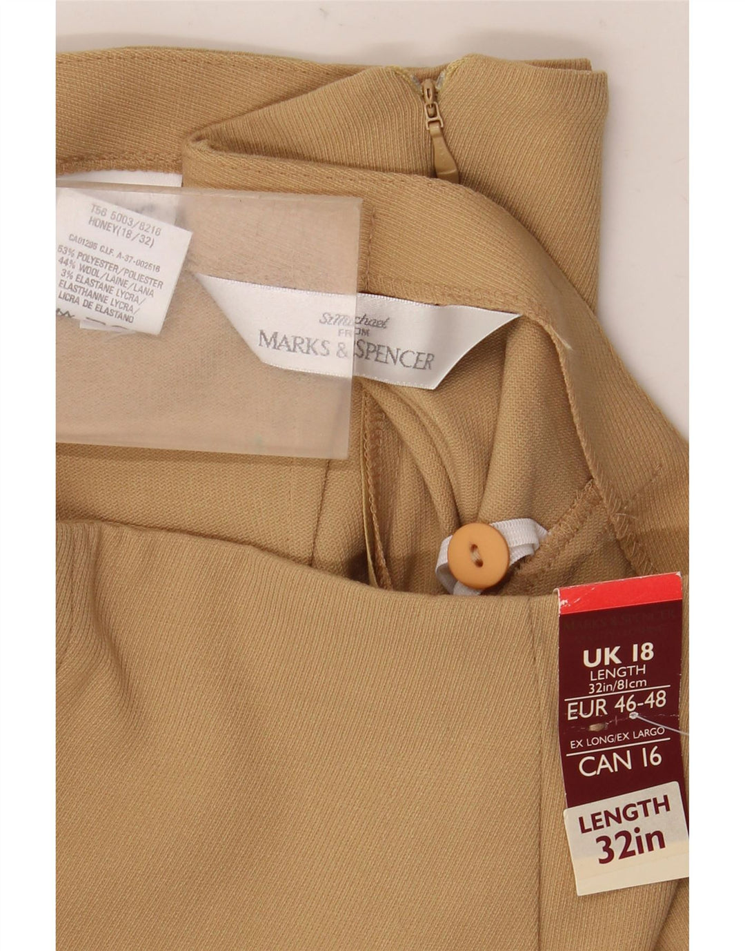 Marks & Spencer Pencil Nederdel til kvinder UK 18 XL W34 Beige Polyester