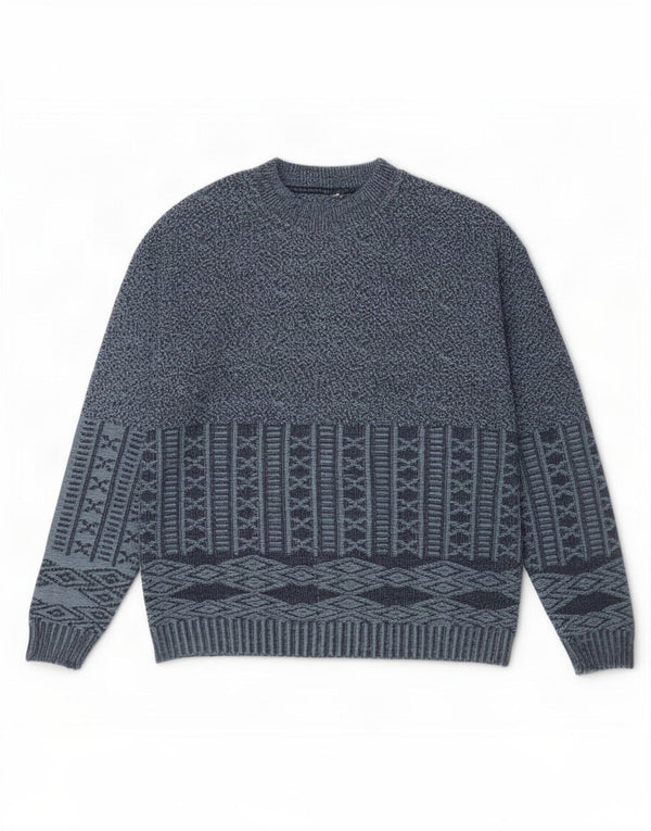Vintage Herre Turtle Neck Jumper Sweater XL Navy Blue Geometric