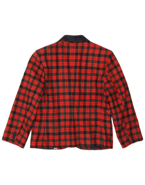 VINTAGE Dame 2-knaps 3/4-ærmet blazerjakke UK 14 Medium Rød Plaid