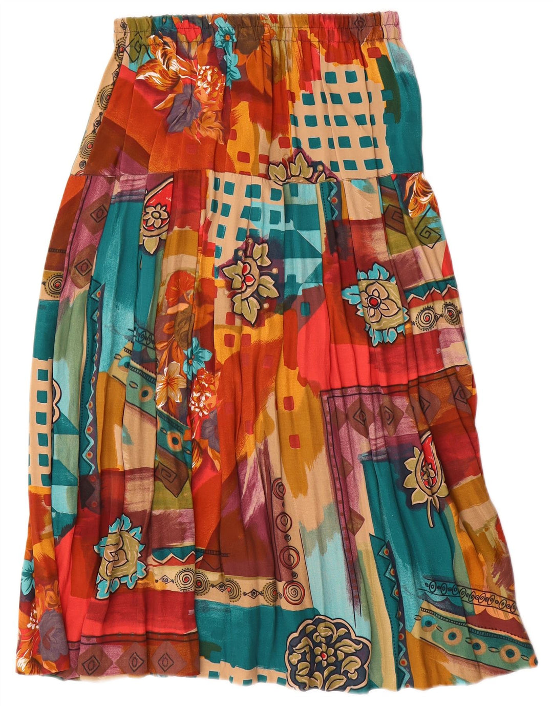 Vintage Kvinders Flared Skirt Large W34 Multicolored Patchwork Viscose