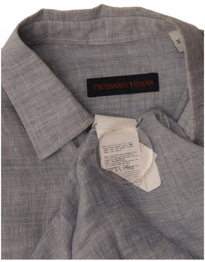 Trussardi herreskjorte str. 39 Medium Blue Flecked Linen