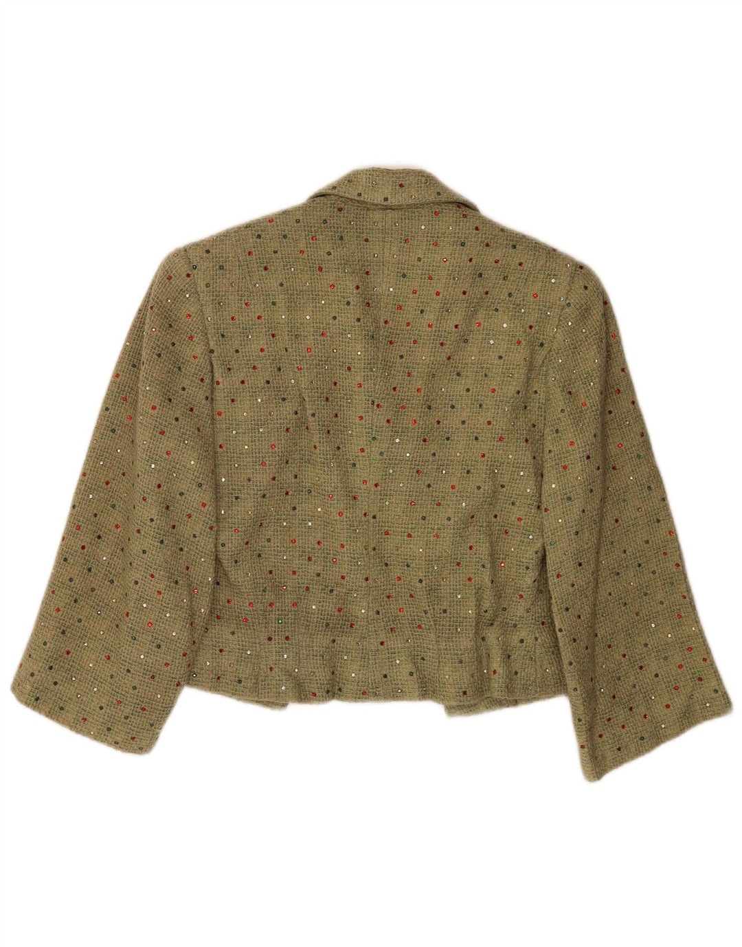 Vintage Dame Crop 3/4-ærmet blazerjakke UK 12 Medium Green Spotted