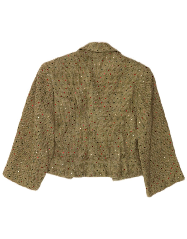 Vintage Dame Crop 3/4-ærmet blazerjakke UK 12 Medium Green Spotted
