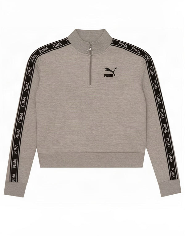Puma Womens Crop Graphic Sweatshirt Jumper UK 8 Small Grey Colourblock