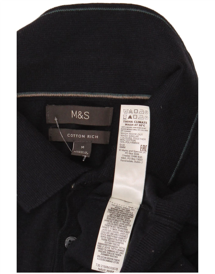 Marks & Spencer Herre Polo Neck Jumper Sweater Medium Marineblå Bomuld