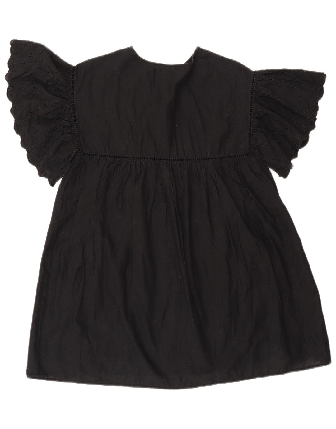 ZARA Girls Batwing A-Line Kjole 9-10 År Sort Blomsterbomuld