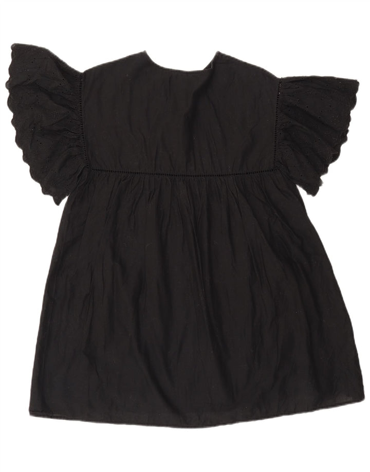 ZARA Girls Batwing A-Line Kjole 9-10 År Sort Blomsterbomuld