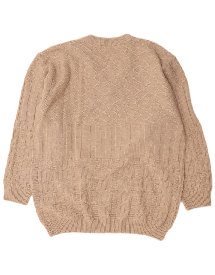 Vintage herre V-hals sweater stor beige polyakryl