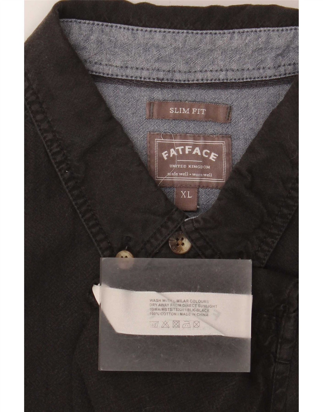 Fat Face Herre Slim Fit Shirt XL Sort Bomuld
