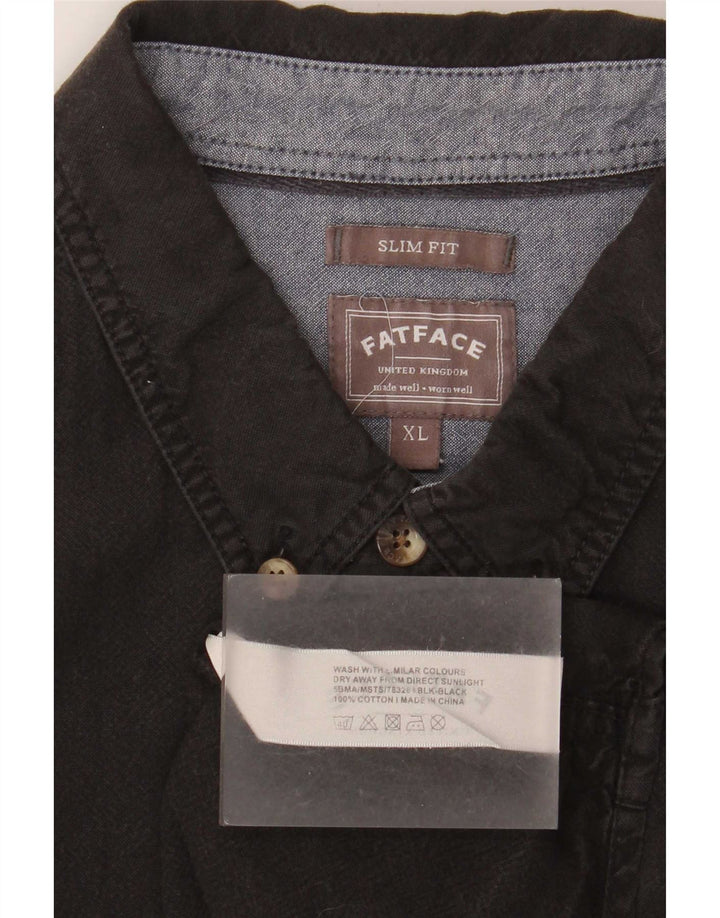Fat Face Herre Slim Fit Shirt XL Sort Bomuld