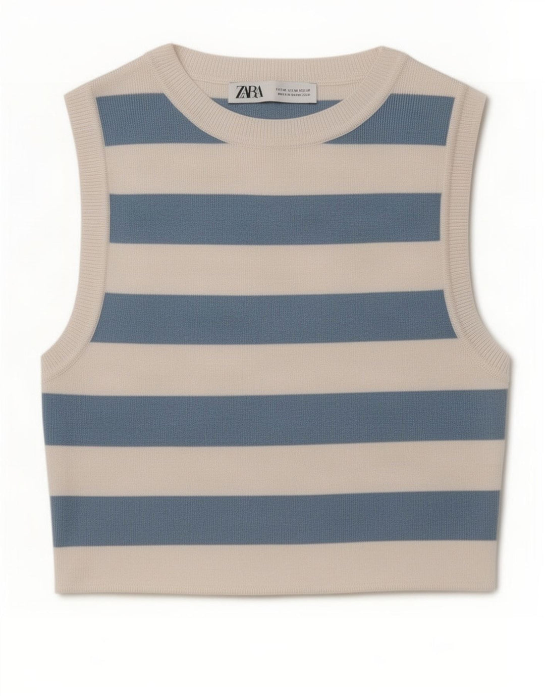Zara Womens Crop Vest Top UK 12 Mellem blå stribet