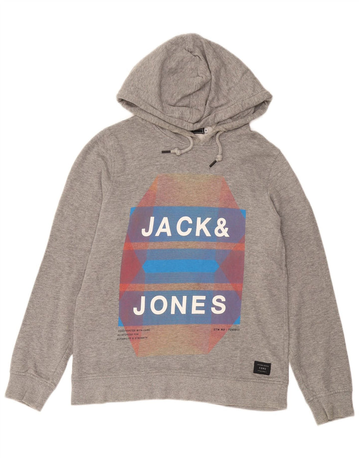 JACK & JONES Grafisk hættetrøje til mænd mellemgrå bomuld