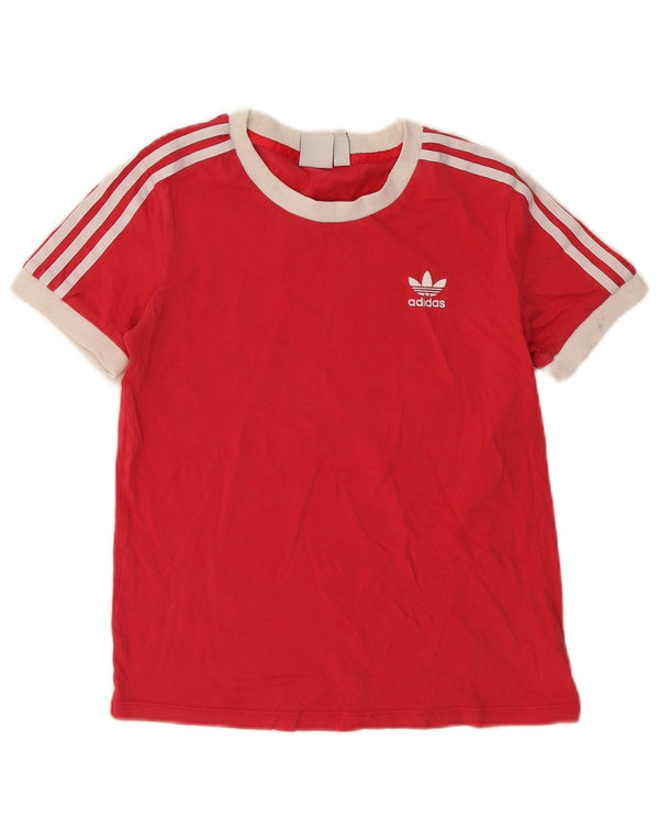 Adidas Dame T-Shirt Top UK 10 Lille Rød Colourblock Bomuld