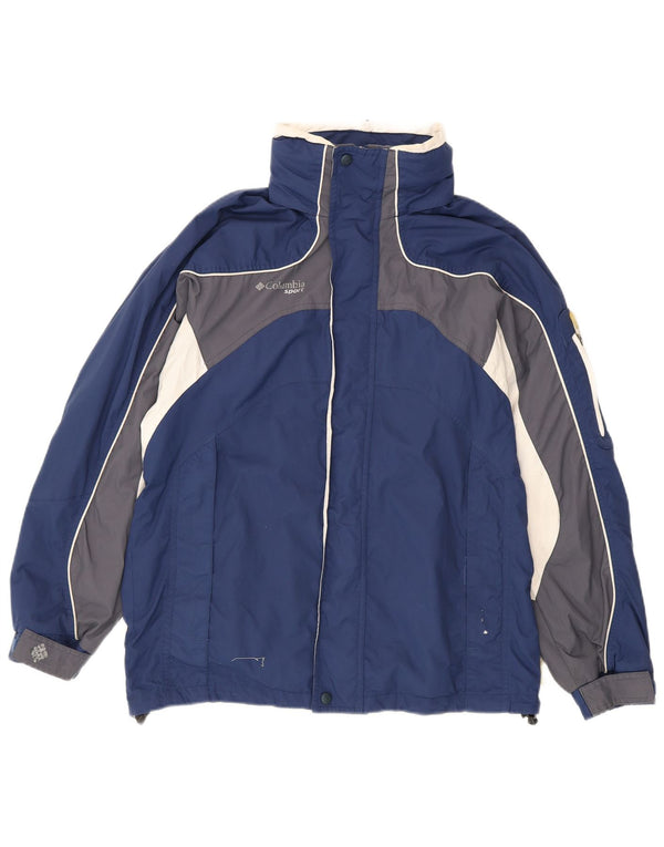 Columbia Herre Hooded Loose Fit Skijakke UK 36 Small Navy Blue Colourblock