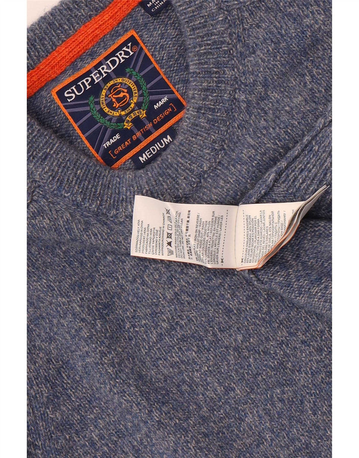 Superdry trøje med rund hals til mænd mellemblå flækket lammeuld