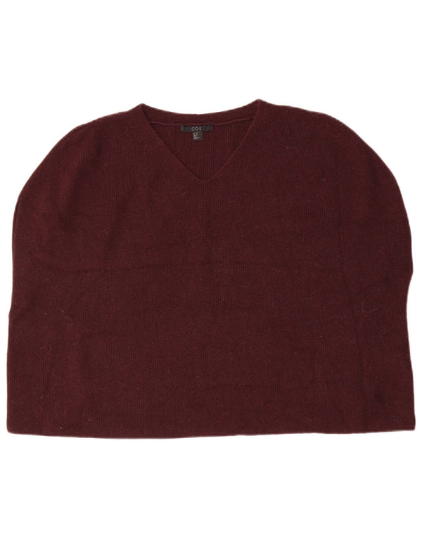 Cos Womens Short Sleeve Oversized V-Neck Jumper Sweater UK 6 XS Maroon Wool