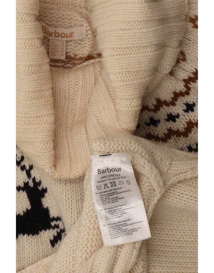 Barbour Dame Roll Neck Jumper Sweater UK 16 Large White Fair Isle Wool