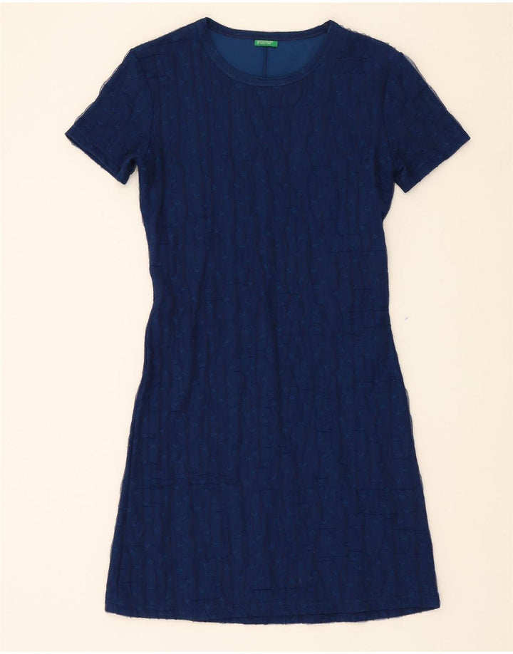 BENETTON Womens A-Line Dress UK 12 Medium Navy Blue Floral Polyamide Vintage Benetton and Second-Hand Benetton from Messina Hembry 