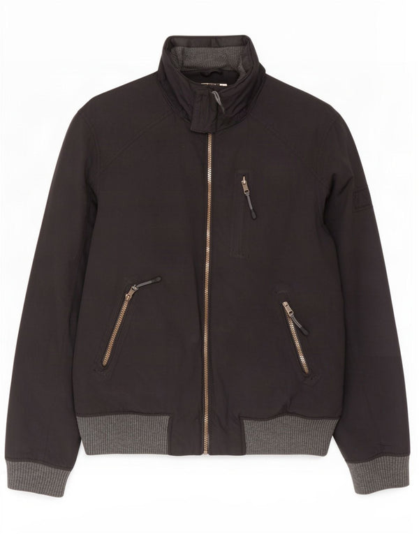 Fat Face Herre Hooded Bomber Jacket UK 36 Small Black Nylon