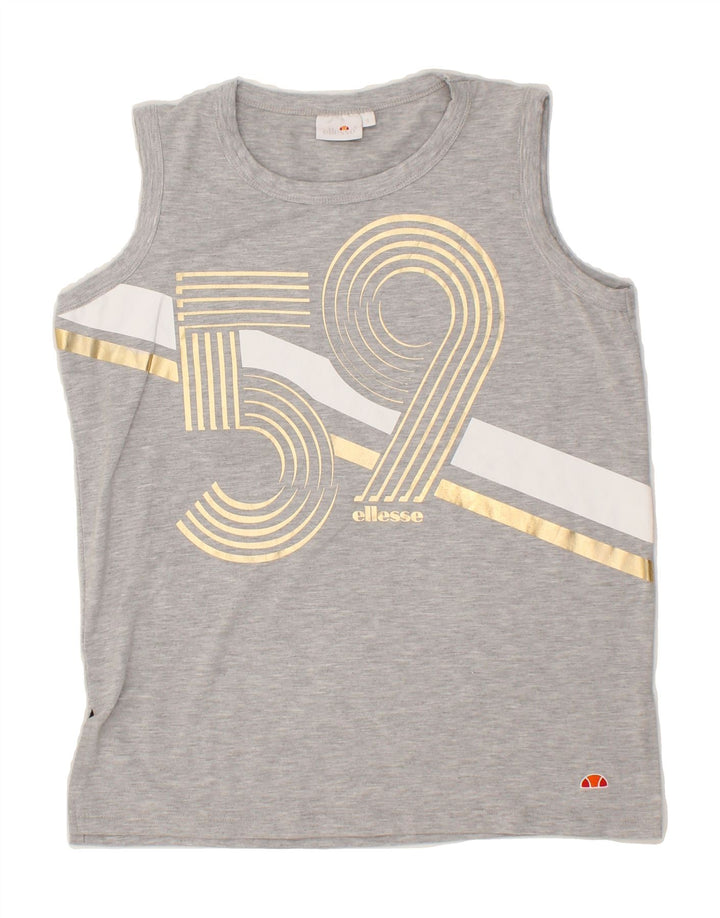 ELLESSE Womens Oversized Graphic Vest Top UK 10 Small Grey Polyester Vintage Ellesse and Second-Hand Ellesse from Messina Hembry 