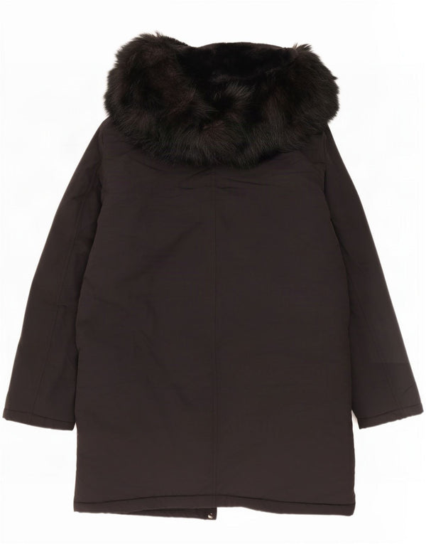 Zara Womens Hooded Padded Coat UK 14 Medium Black Cotton