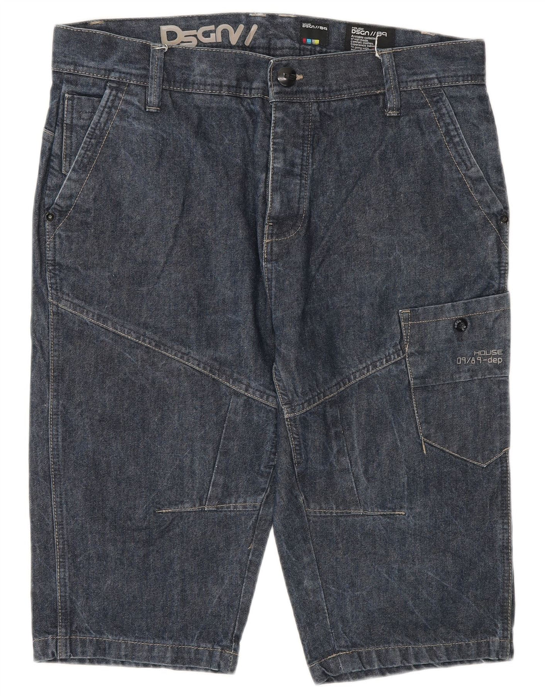 Vintage Herre Cargo Denim Shorts W32 Medium Navy Blue
