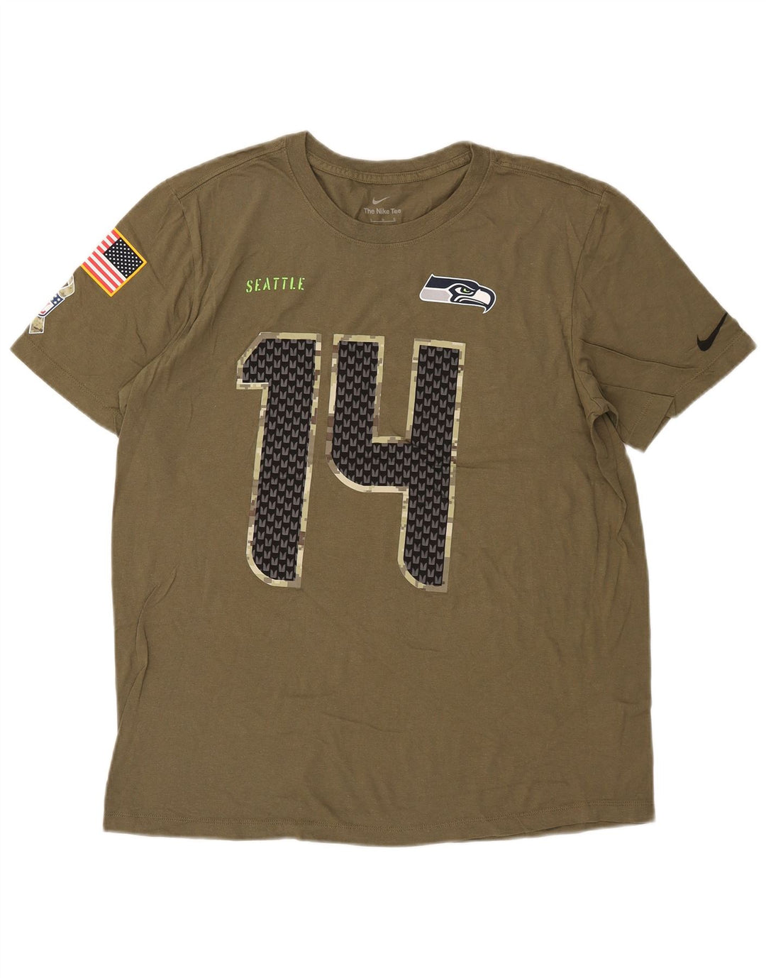 Nike Herre Seattle Seahawks Grafisk T-Shirt Top Stor Khaki Bomuld