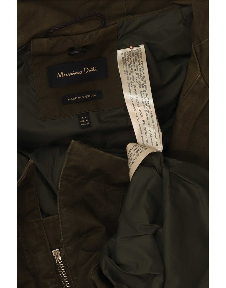Massimo Dutti Dame Hooded Parka Jacket UK 18 XL Khaki Bomuld