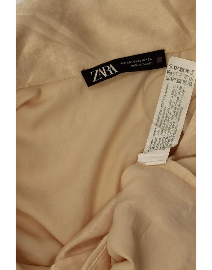 Zara Womens Crop Shirt Bluse UK 6 XS Beige Polyester