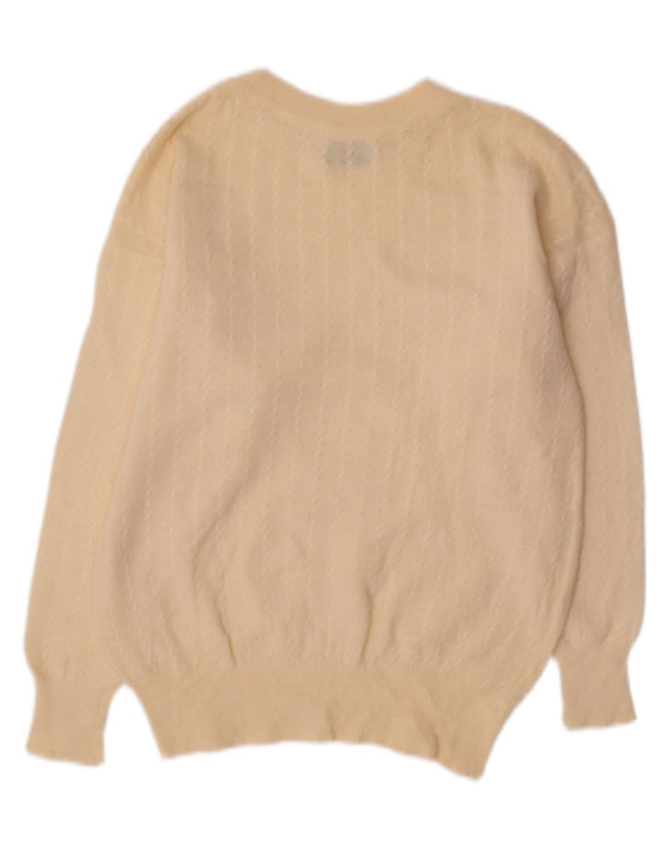 BENETTON Womens Crop Crew Neck Jumper Sweater UK 12 Medium Off White