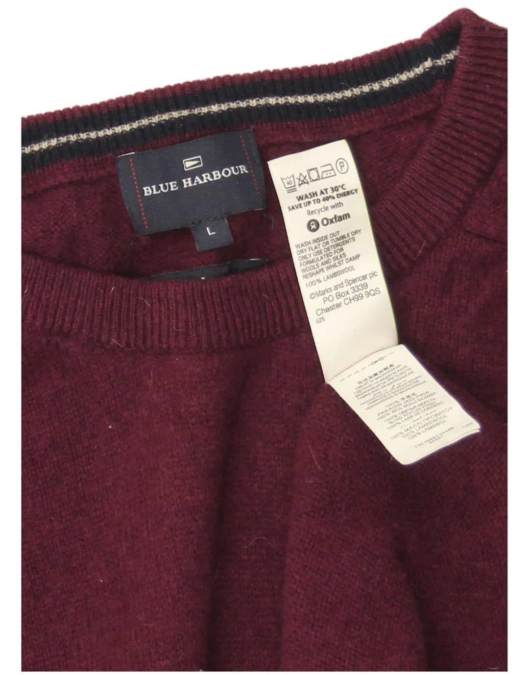 Marks & Spencer Herre Blue Harbor Crew Neck Jumper Sweater Large Burgundy