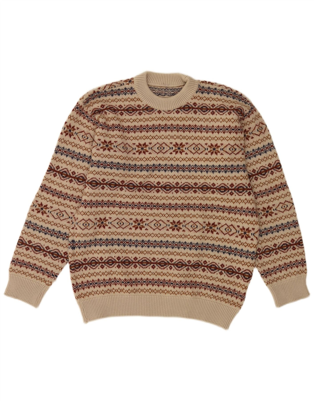 Vintage sweater med rund hals til mænd Medium Beige Fair Isle