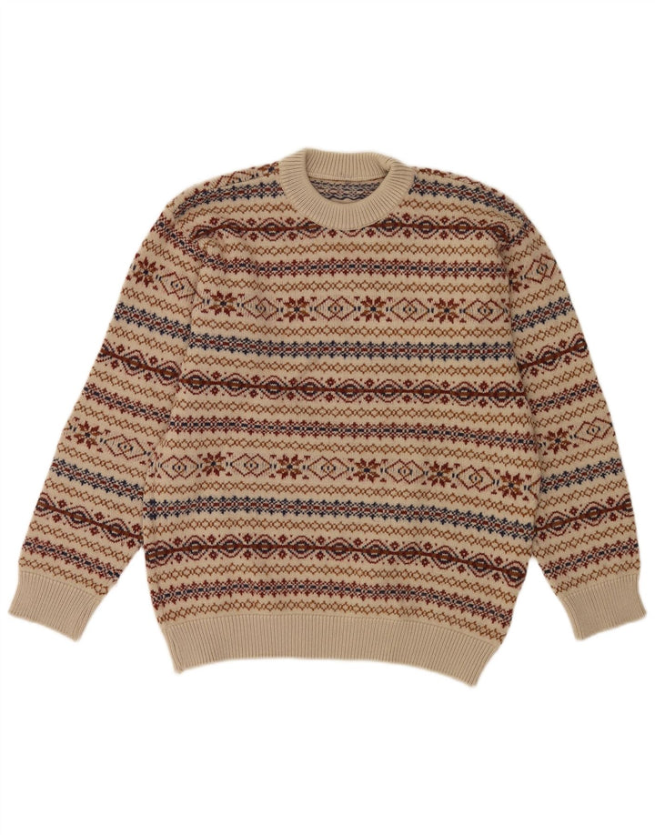 Vintage sweater med rund hals til mænd Medium Beige Fair Isle