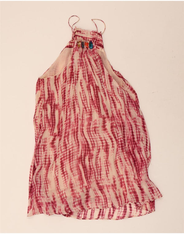 Zara Dame Halter Tiered Dress UK 14 Medium Pink Tie Dye