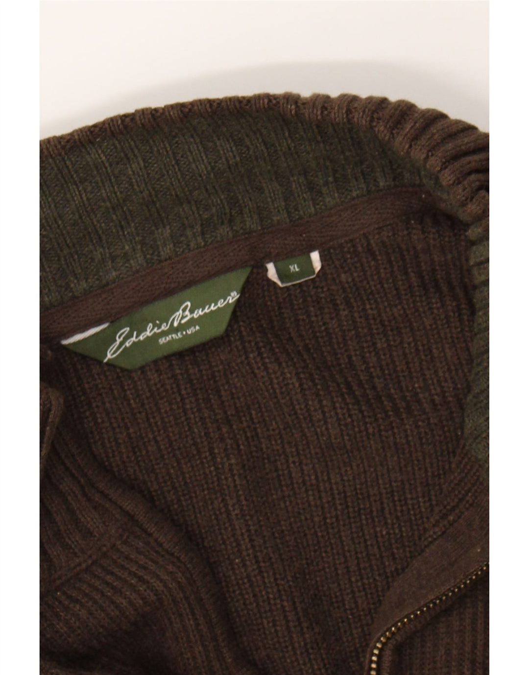 EDDIE BAUER Mens Zip Neck Jumper Sweater XL Brown Cotton Vintage Eddie Bauer and Second-Hand Eddie Bauer from Messina Hembry 